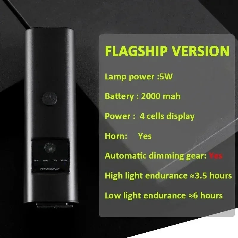 2-in-1 Bike Headlight & 120dB Horn USB Rechargeable Front Light Bike Headlight Horn Nixie 2000mAh Front light