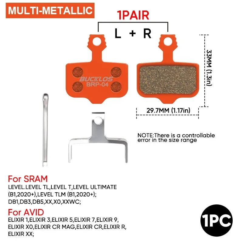 BUCKLOS MTB Disc Brake Pads – SRAM DB5 / AVID ELIXIR Multi-Metallic Disc Brake Pads Nixie MULTI-METALLIC-1PC