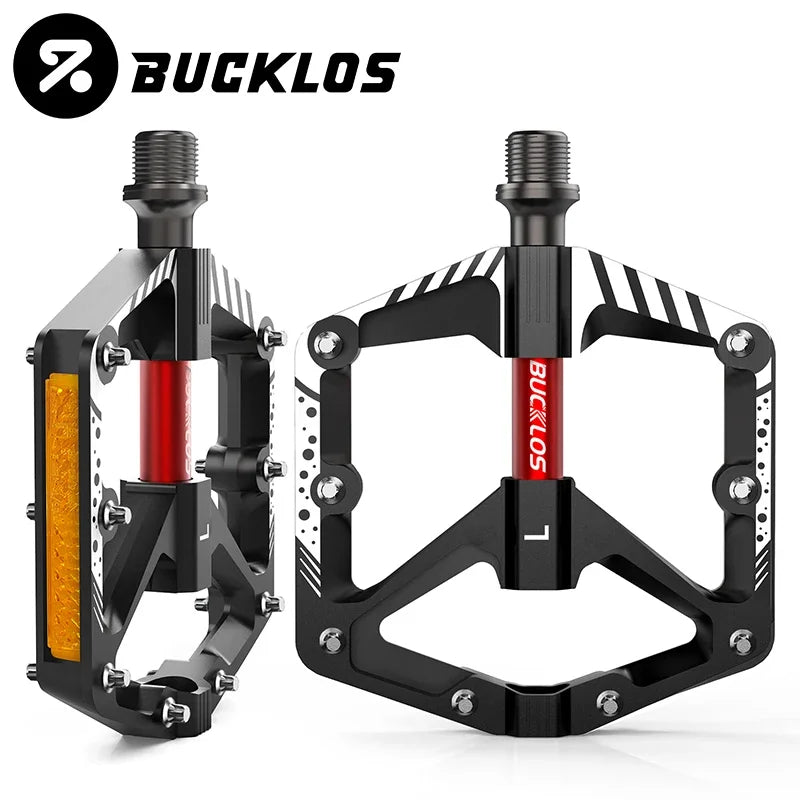 BUCKLOS Aluminum Flat Bike Pedals – Non-Slip BMX MTB Road Flat Bike Pedals Nixie Black-Red