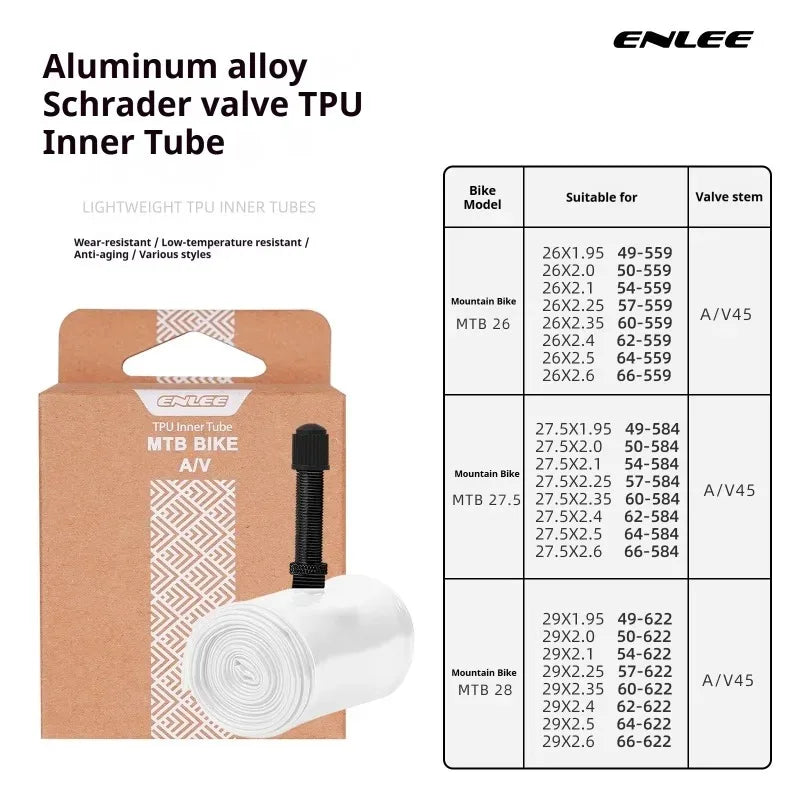 ENLEE TPU MTB Inner Tube 26/27.5/29" Schrader Valve Ultralight Bike Inner Tube Nixie