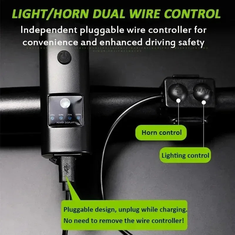 2-in-1 Bike Headlight & 120dB Horn USB Rechargeable Front Light Bike Headlight Horn Nixie