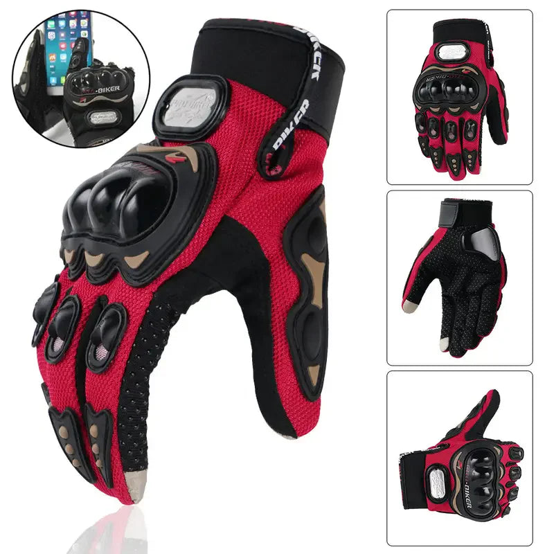 Motorcycle Gloves Hard Shell Touch Screen Breathable Full Finger Motorcycle Riding Gloves Nixie Red M