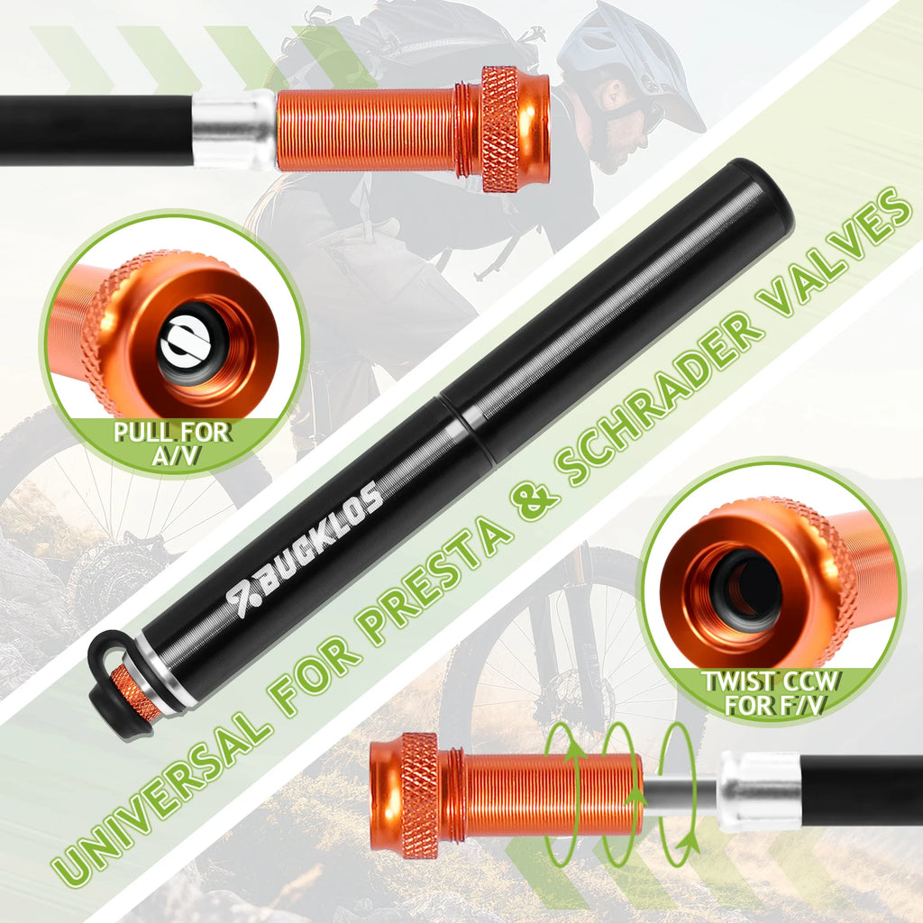 BUCKLOS Mini Bike Pump 160PSI – Schrader & Presta Valve MTB Mini Bike Pump Nixie
