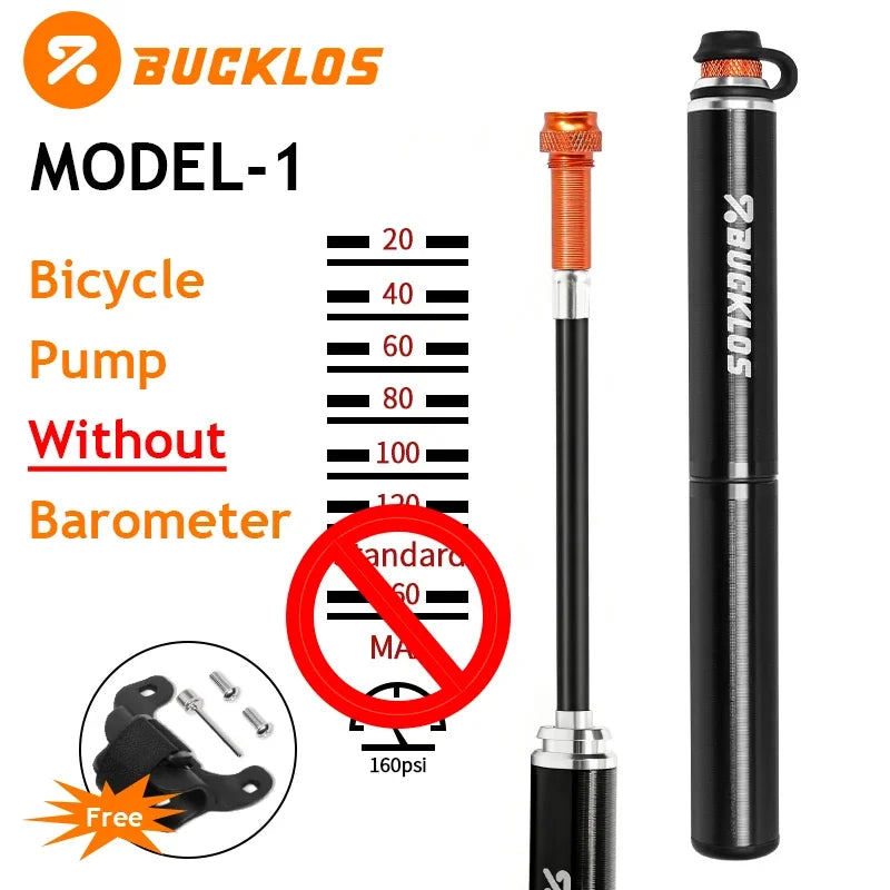 BUCKLOS Mini Bike Pump 160PSI – Schrader & Presta Valve MTB Mini Bike Pump Nixie 01-Without Barometer