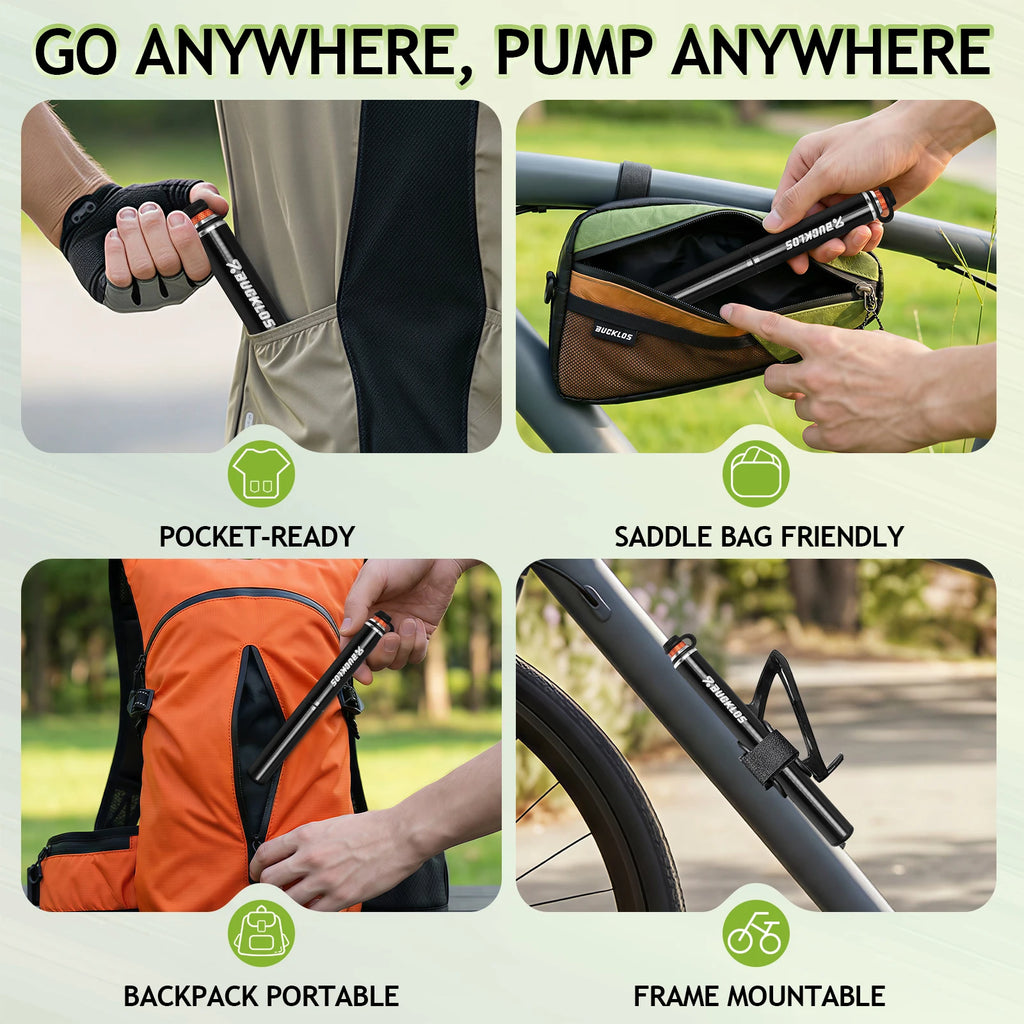 BUCKLOS Mini Bike Pump 160PSI – Schrader & Presta Valve MTB Mini Bike Pump Nixie