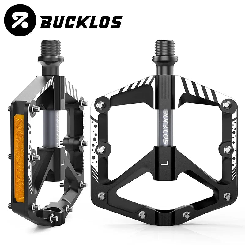 BUCKLOS Ultralight Aluminum BMX MTB Flat Bike Pedals Non-Slip Flat Bike Pedals Nixie Black-Titanium Grey