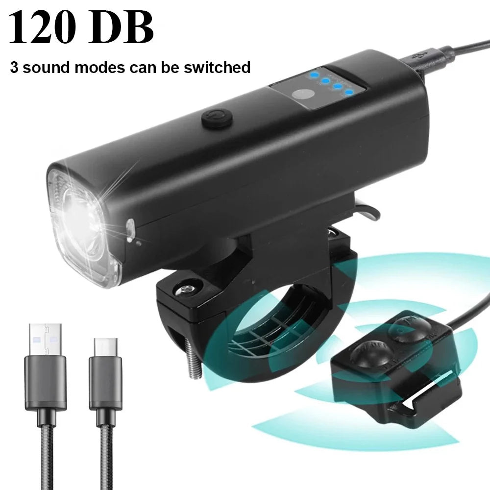 2-in-1 Bike Headlight & 120dB Horn USB Rechargeable Front Light Bike Headlight Horn Nixie