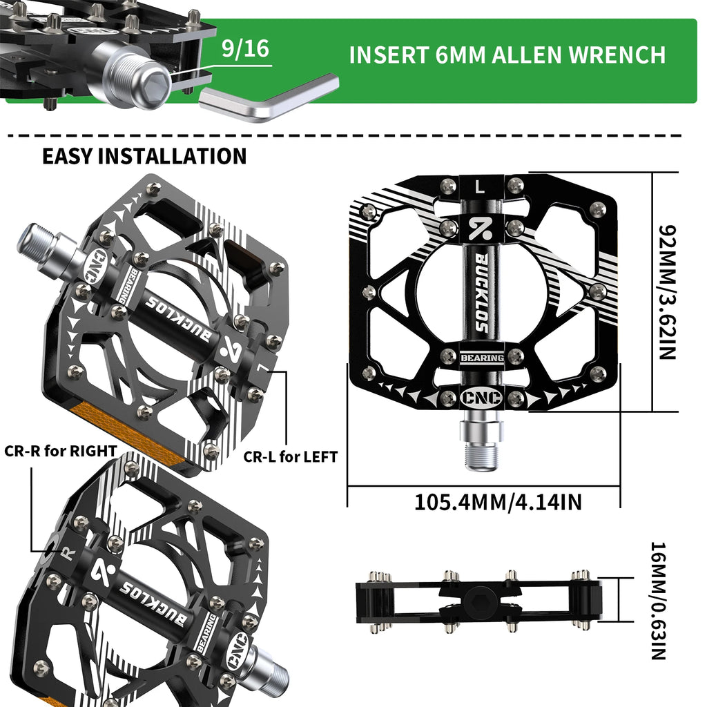 BUCKLOS Ultralight Alloy MTB Flat Pedals – Non-Slip Sealed Bearing MTB Flat Pedals Nixie