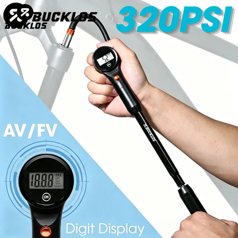 BUCKLOS 320PSI Portable Bike Pump – AV/FV MTB & Road Bicycle Hand Pump Nixie