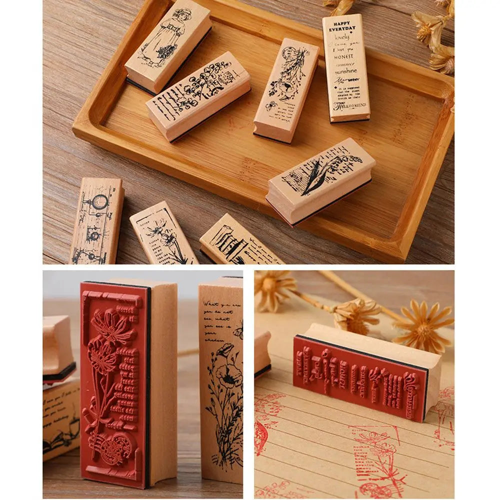 Vintage Wooden Rubber Stamps – Plant & Tree DIY Craft Stamps