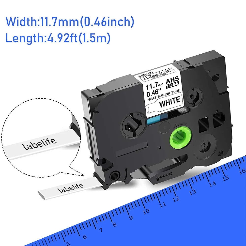 10PK Heat Shrink Tube Tape for Brother HSe-211 HSe-221 HSe-231 HSe-631 Label Printer Tape Nixie