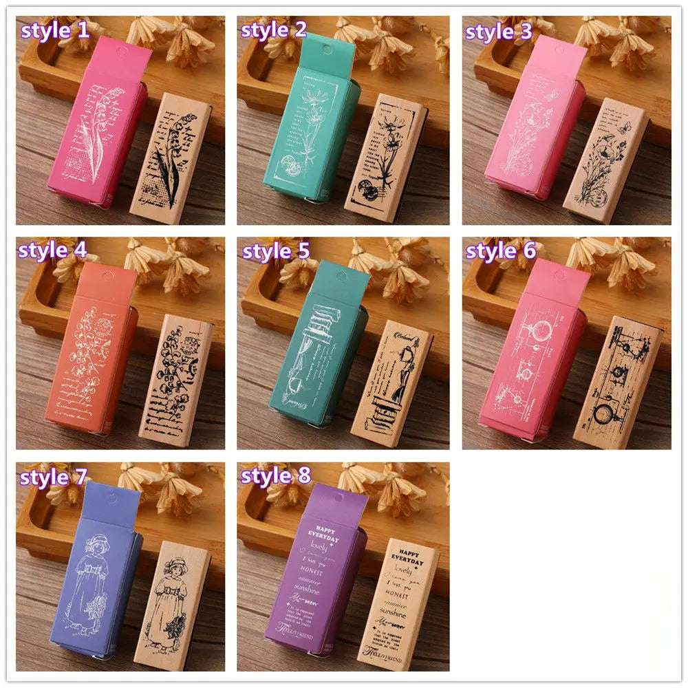 Vintage Wooden Rubber Stamps – Plant & Tree DIY Craft Stamps
