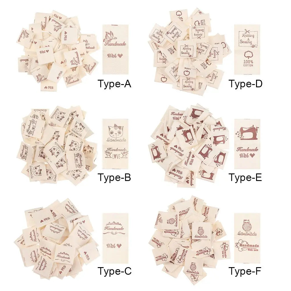 50PCS Handmade With Love Cloth Labels – Cartoon Cat Sewing Tags Garment Sewing Labels Nixie