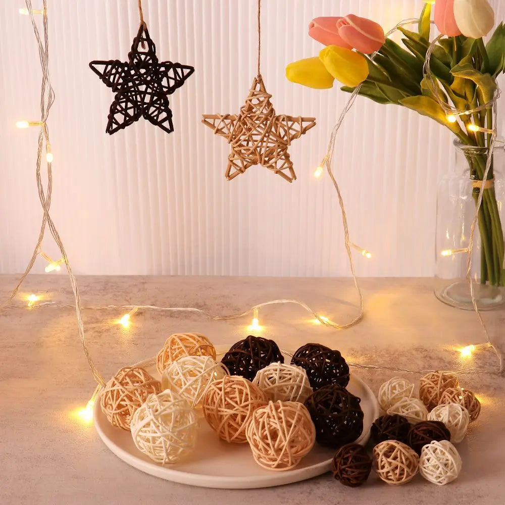 10PCS Rattan Ball Heart Star Ornaments for Home & Party Décor
