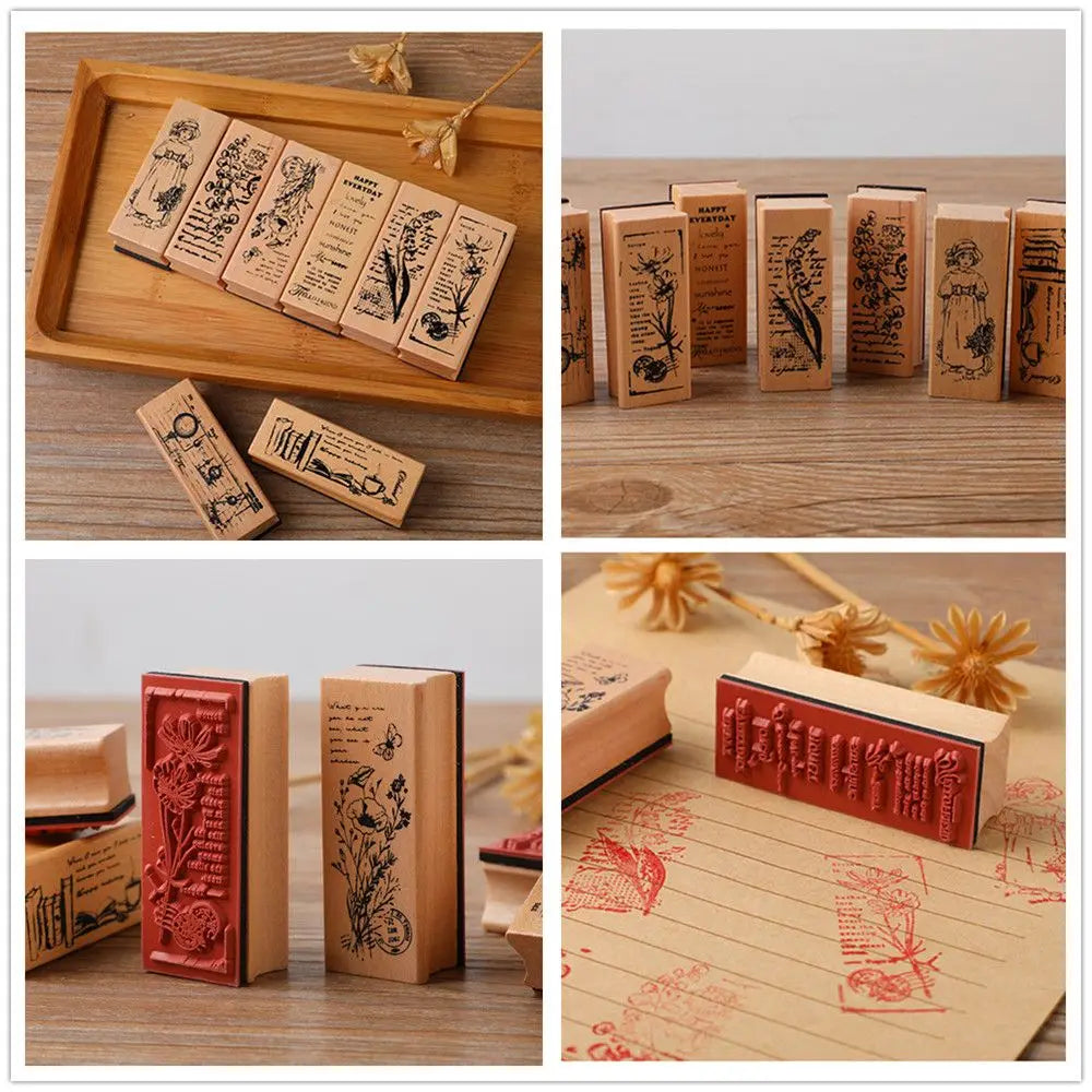 Vintage Wooden Rubber Stamps – Plant & Tree DIY Craft Stamps