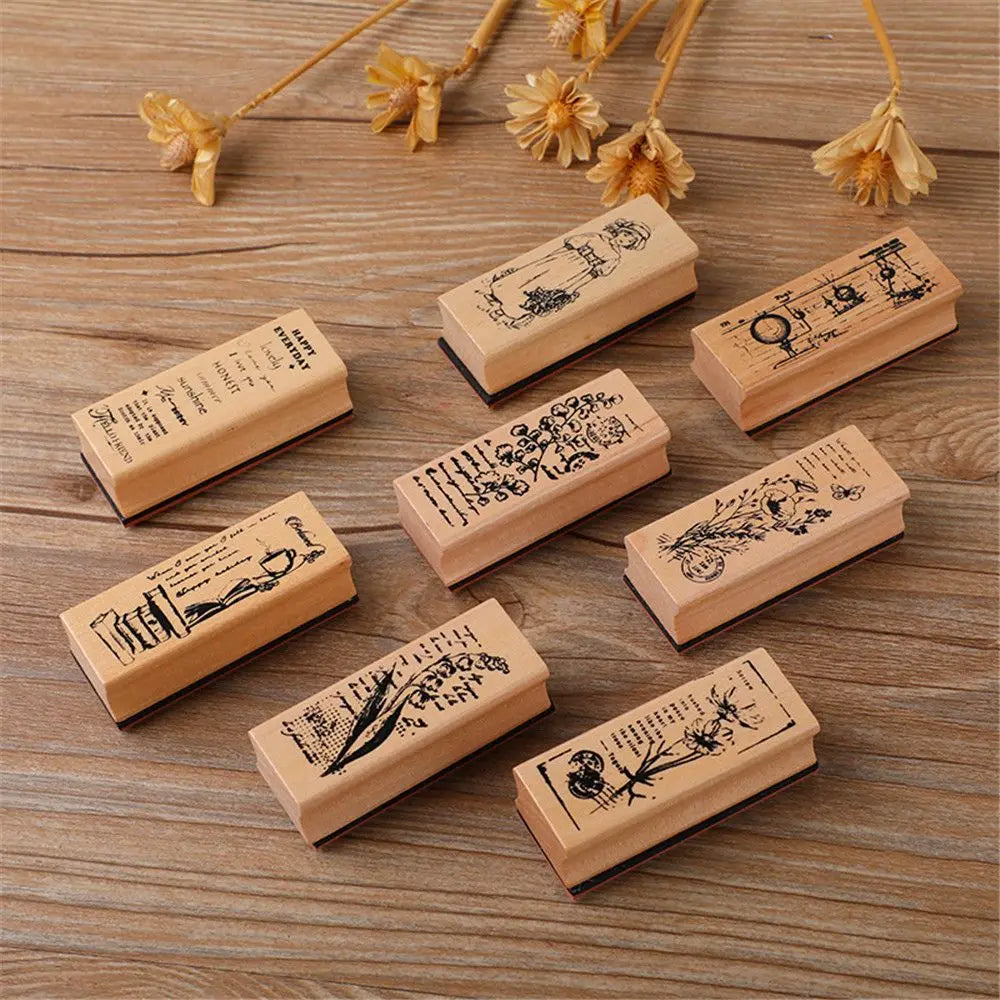 Vintage Wooden Rubber Stamps – Plant & Tree DIY Craft Stamps