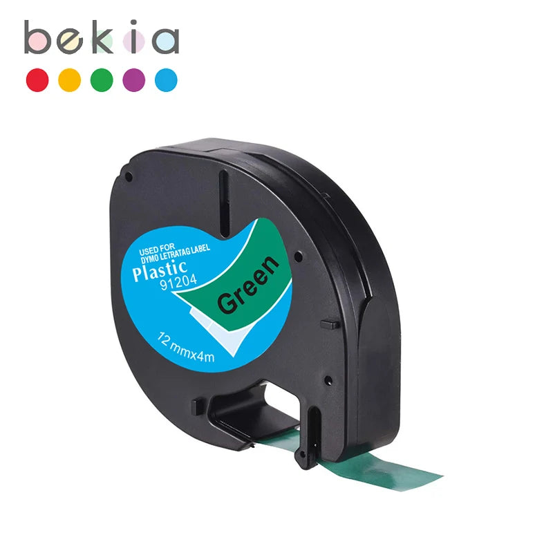 Compatible DYMO LetraTag Tape 12mm – 91200 91201 91202 LT-100H Label Maker Tape Nixie Black on Green 12mm