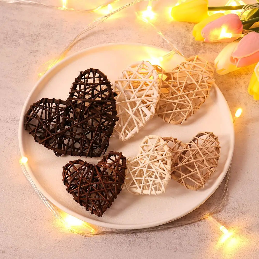 10PCS Rattan Ball Heart Star Ornaments for Home & Party Décor