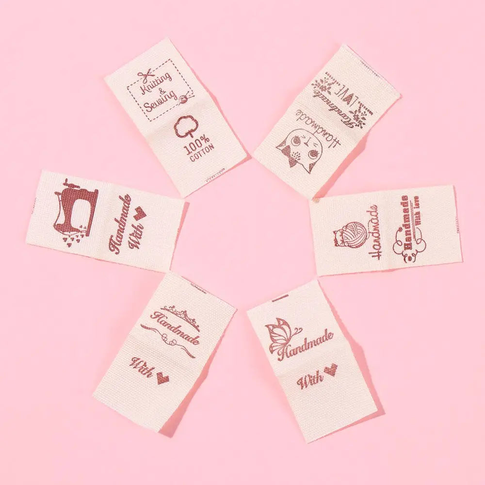 50PCS Handmade With Love Cloth Labels – Cartoon Cat Sewing Tags Garment Sewing Labels Nixie