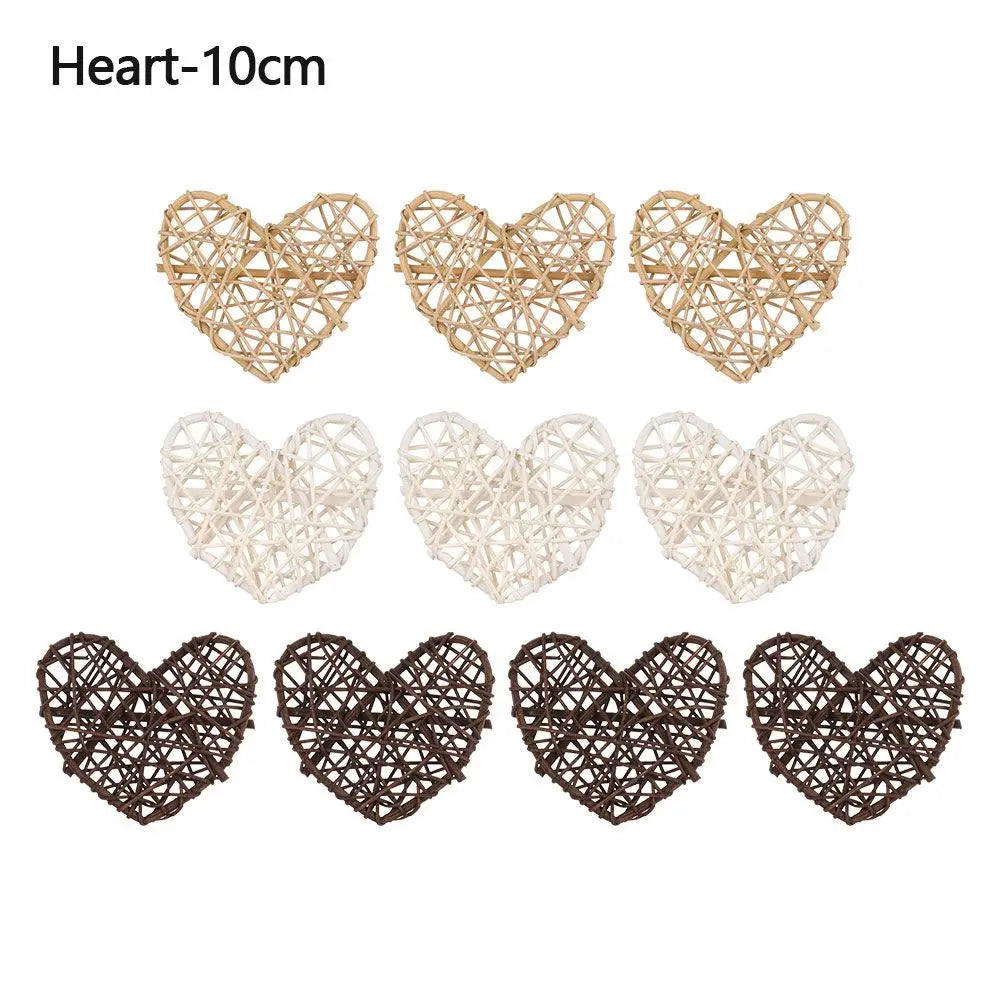 10PCS Rattan Ball Heart Star Ornaments for Home & Party Décor