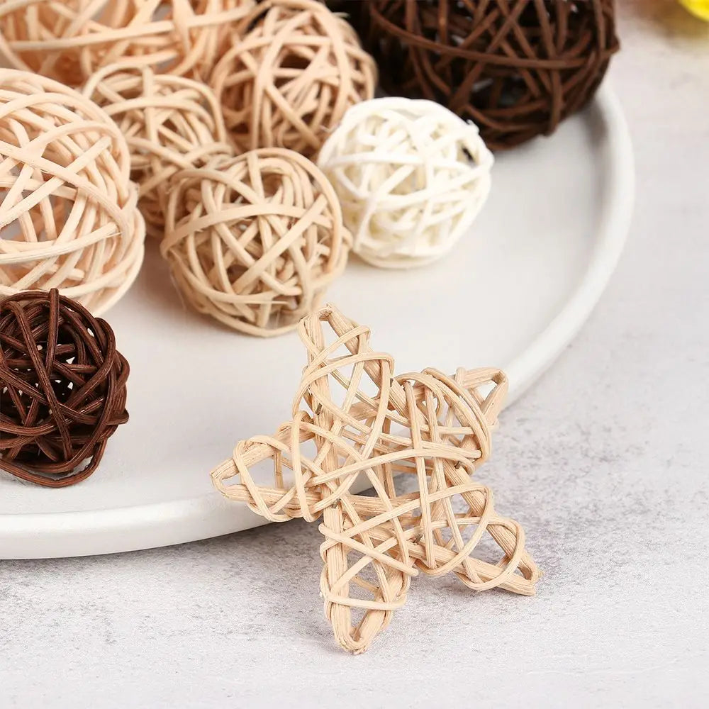 10PCS Rattan Ball Heart Star Ornaments for Home & Party Décor