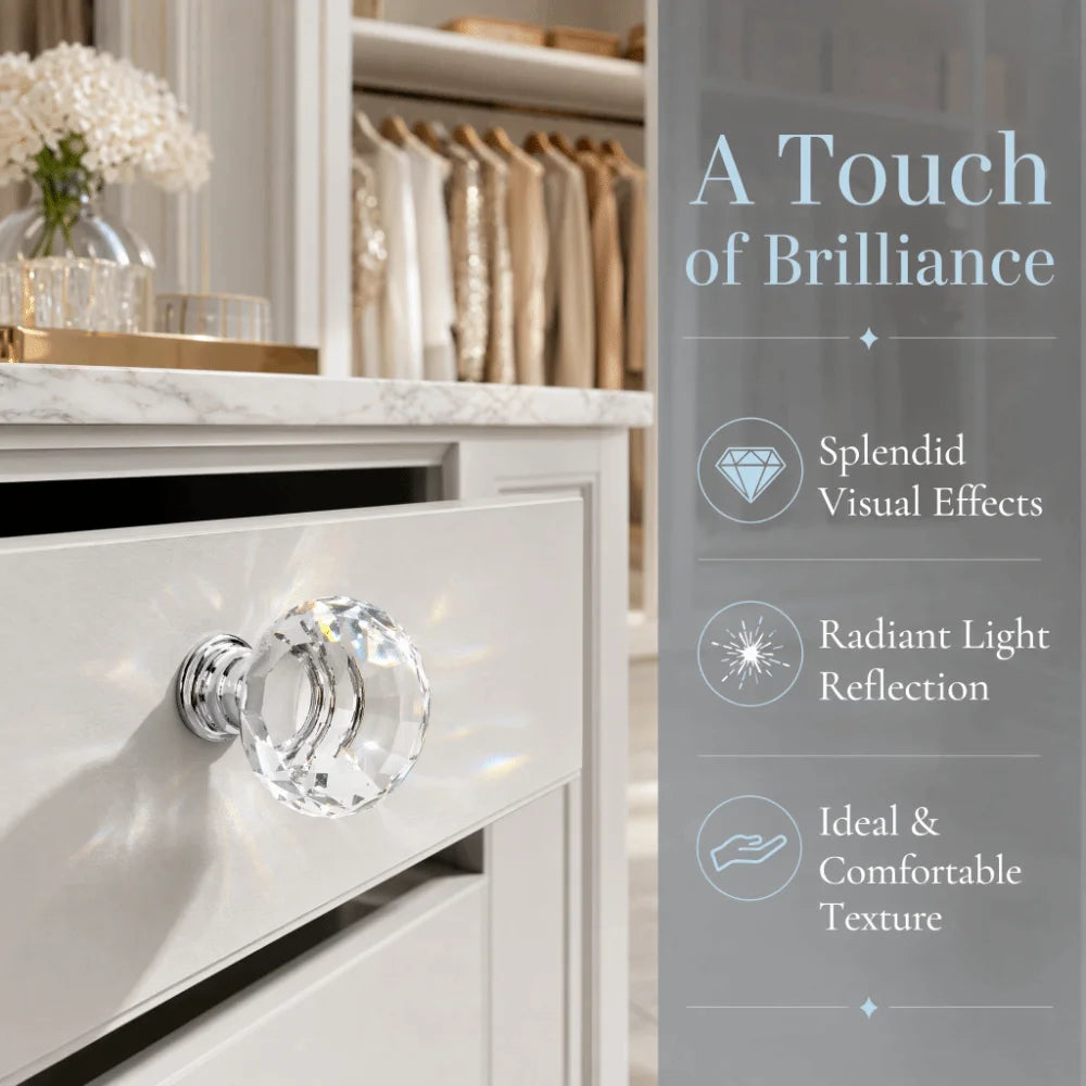10-Pack Crystal Glass Cabinet Knobs 30mm Silver Drawer Pulls Cabinet Knobs Nixie