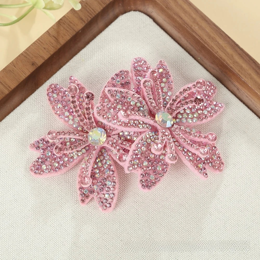 3D Rhinestone Rose Patch Pair | Sparkling DIY Fabric Appliqué