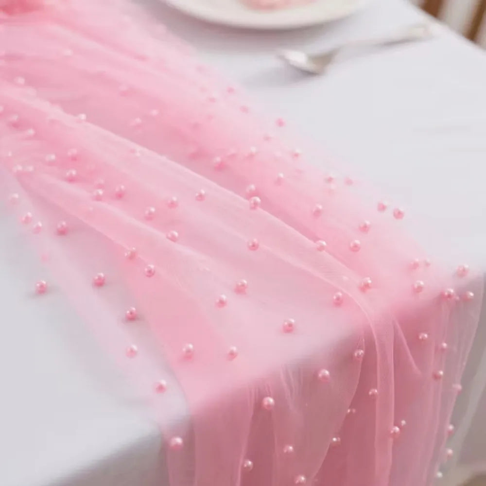 Pearl Tulle Sheer Table Runner 0.75×3M – Wedding & Party Décor Tulle Table Runner Nixie Light Pink