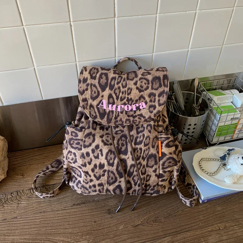 Leopard Print Canvas Backpack for Women – Lightweight Style