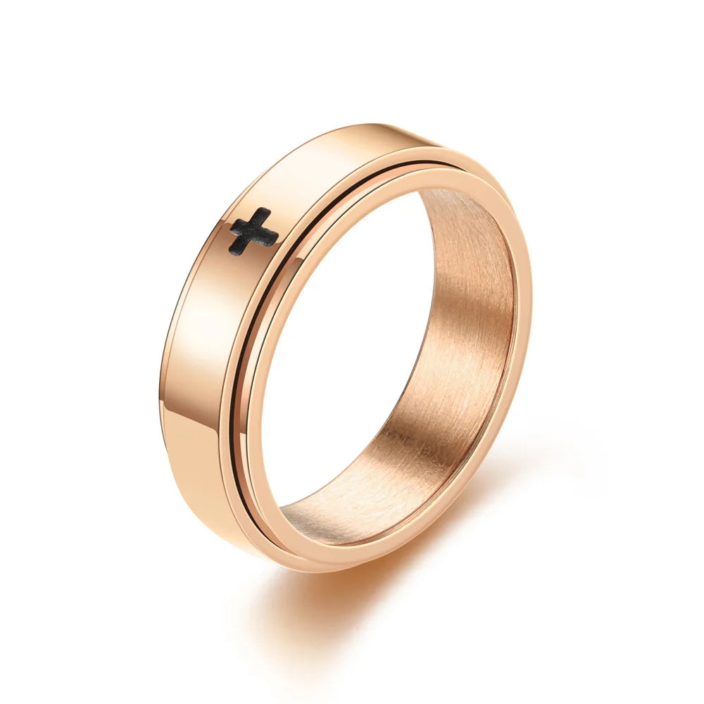 Retro Cross Rotating Fashion Ring Zinc Alloy Crystal Accents Fashion Ring Nixie