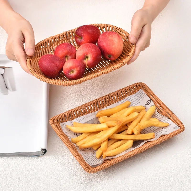 Imitation Vine Woven Snack Basket Plate for Restaurant & Bar Serving Snack Basket Nixie