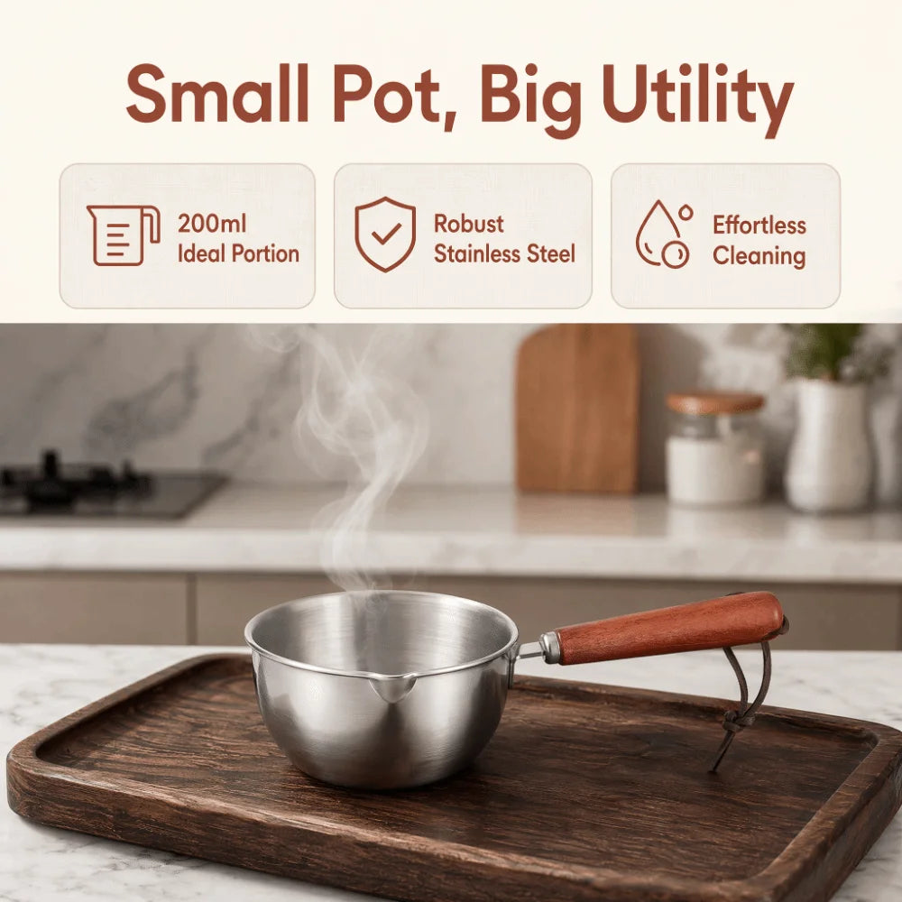 Nixie Mini Milk Warmer Pot 200ml – Stainless Steel Dual Spout Mini Sauce Pot Nixie