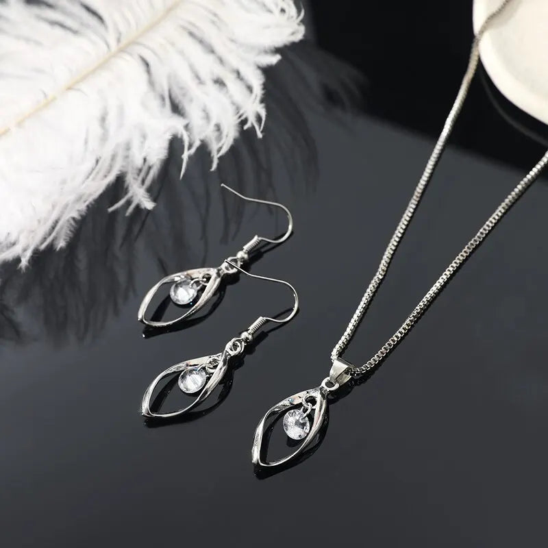 3-Piece Silver Crystal Necklace & Earrings Set | Nixie Fashion Jewelry Set Nixie