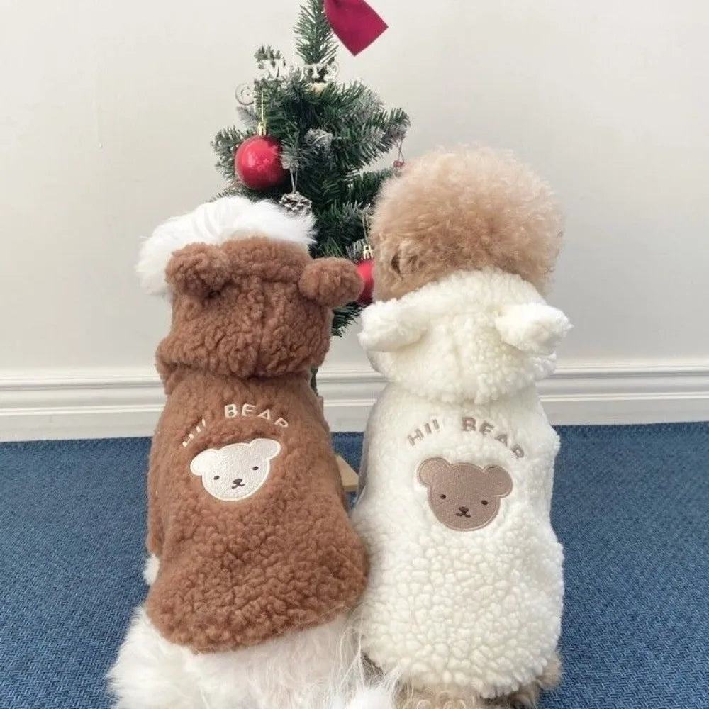 Cartoon Bear Plush Dog Hoodie with Hat | Warm Winter Pet Coat Pet Winter Hoodie Nixie
