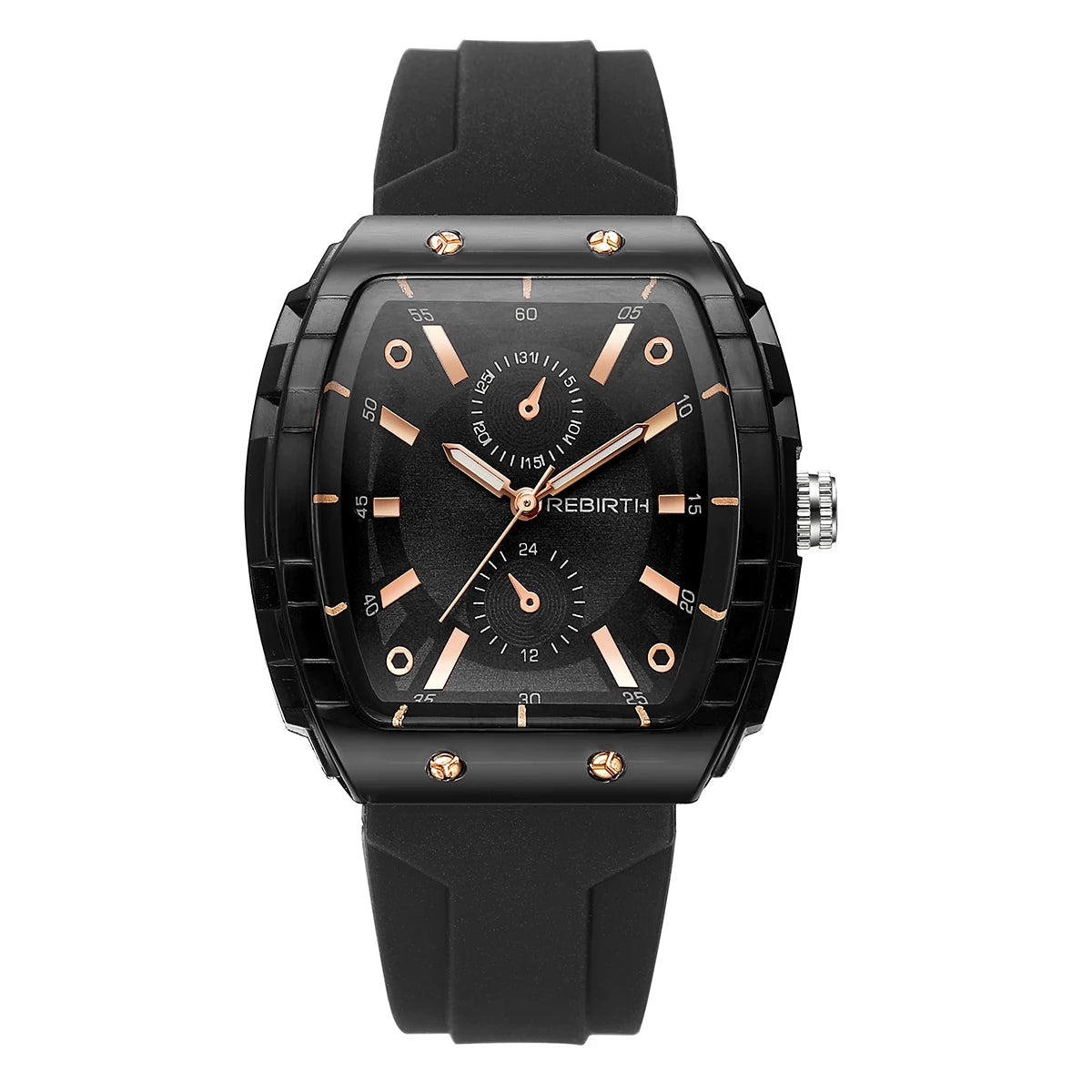 REBIRTH Macaron Barrel Women's Watch – Silicone Strap Women's Fashion Watch Nixie black