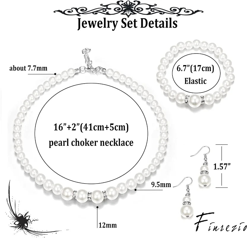 Faux Pearl Choker Necklace Earrings Bracelet Set | Nixie Pearl Jewelry Set Nixie