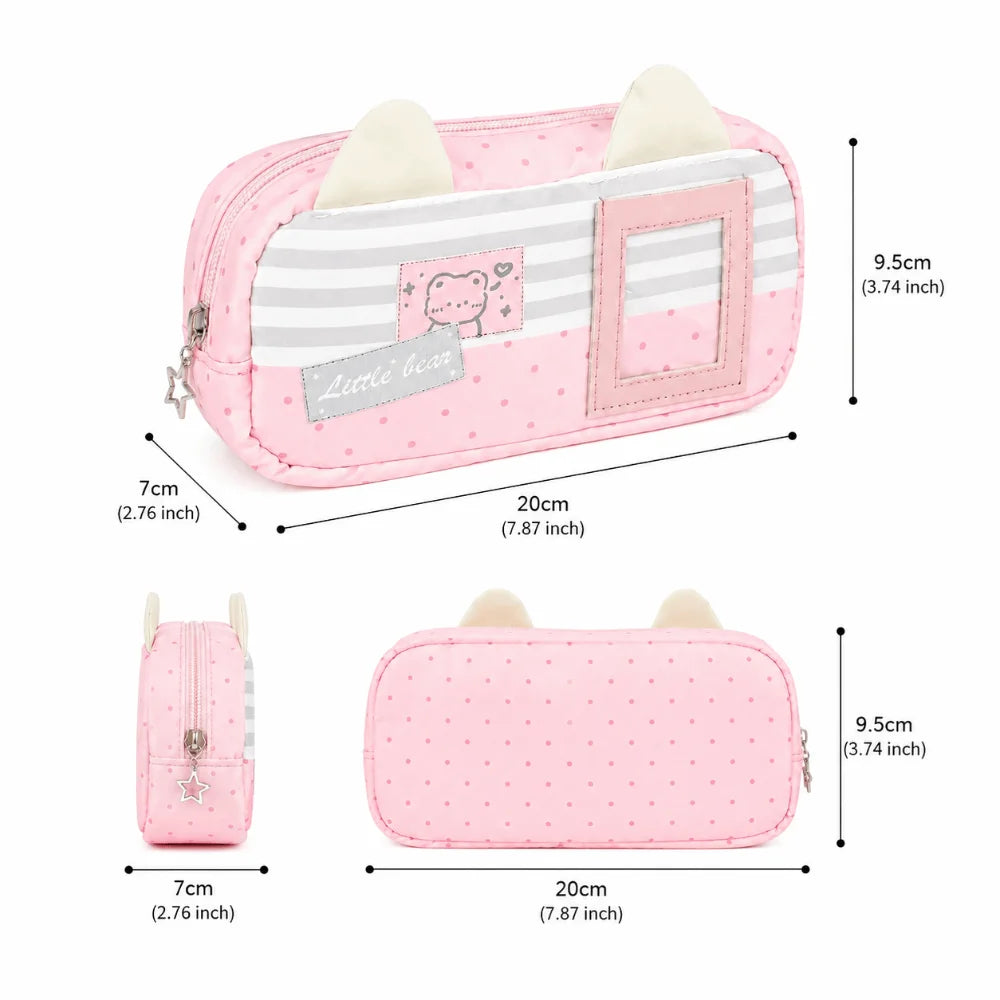 Kawaii Cat Ear Pencil Case Bear Print Pouch & Photo Window Pencil Case Pouch Nixie