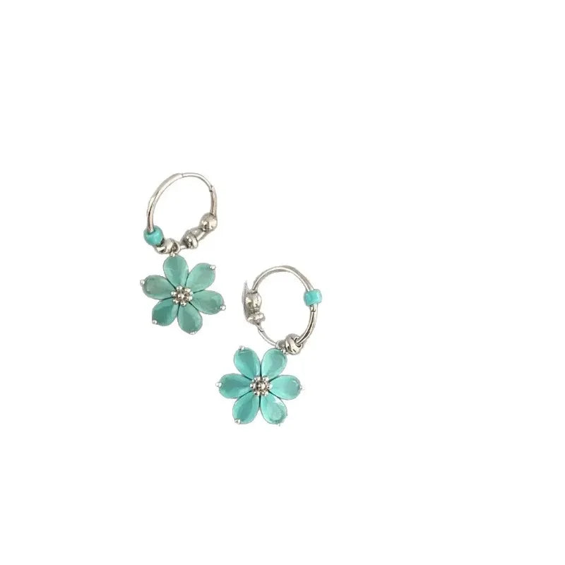 Green Flower Hoop Earrings | Cat Eye Stone Korean Style Fashion Hoop Earrings Nixie