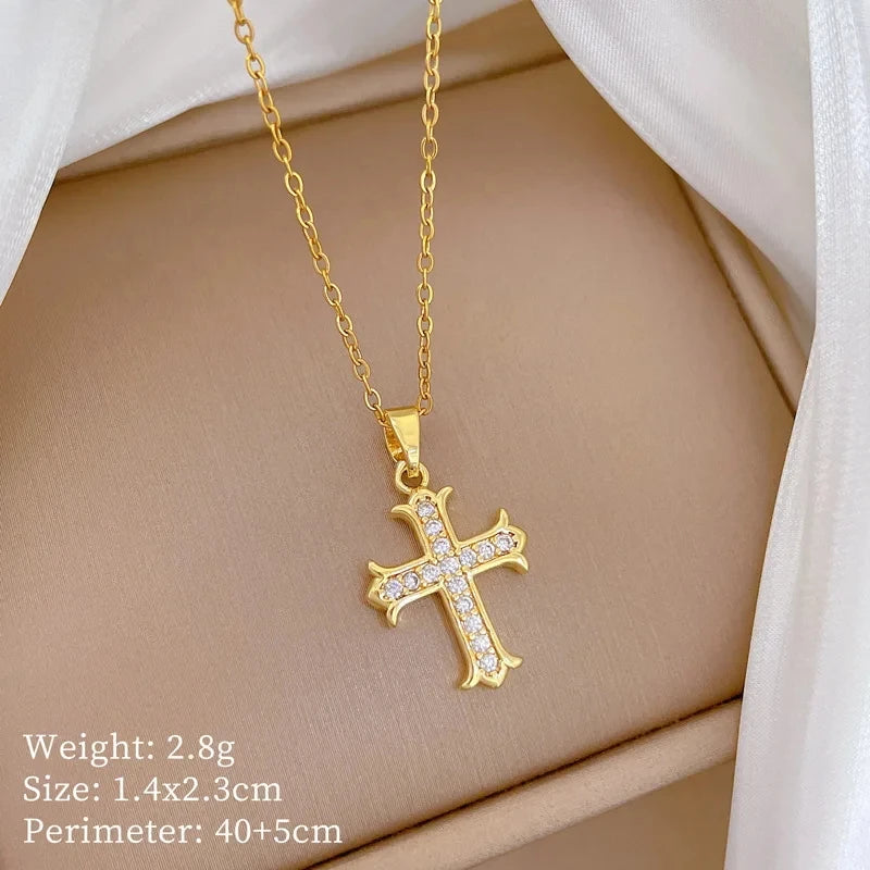 Women's Gold Cross Pendant Necklace – Stainless Steel Choker Pendant Necklace Nixie XL2606-606