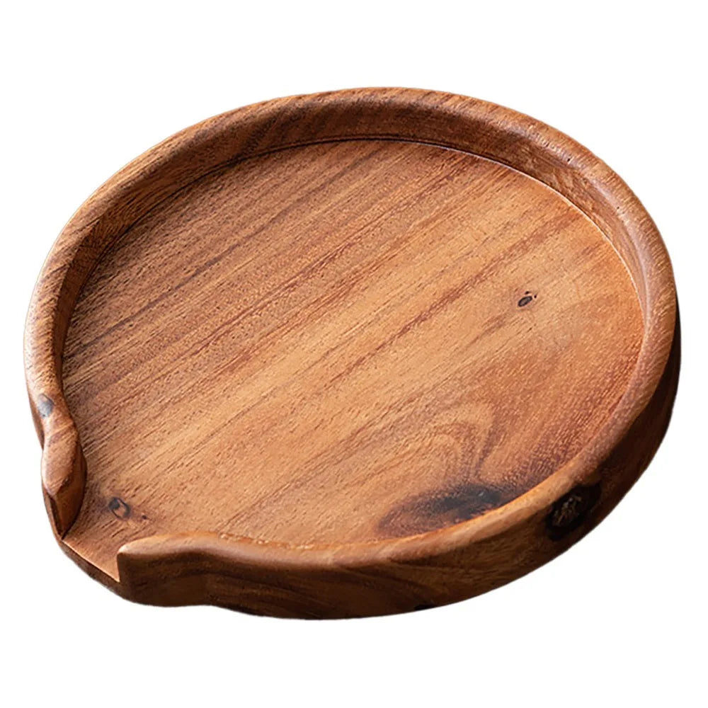 Round Wooden Tea Tray U-Shaped Opening | Multipurpose Serving Tray