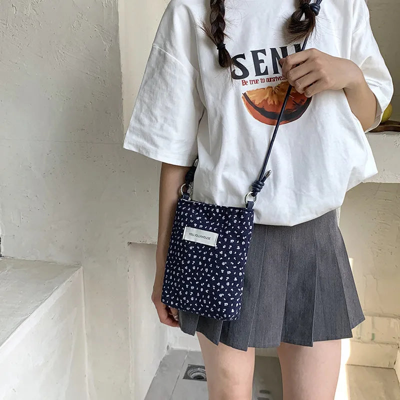 Korean Floral Embroidered Canvas Crossbody Bag | Nixie Crossbody Handbag Nixie