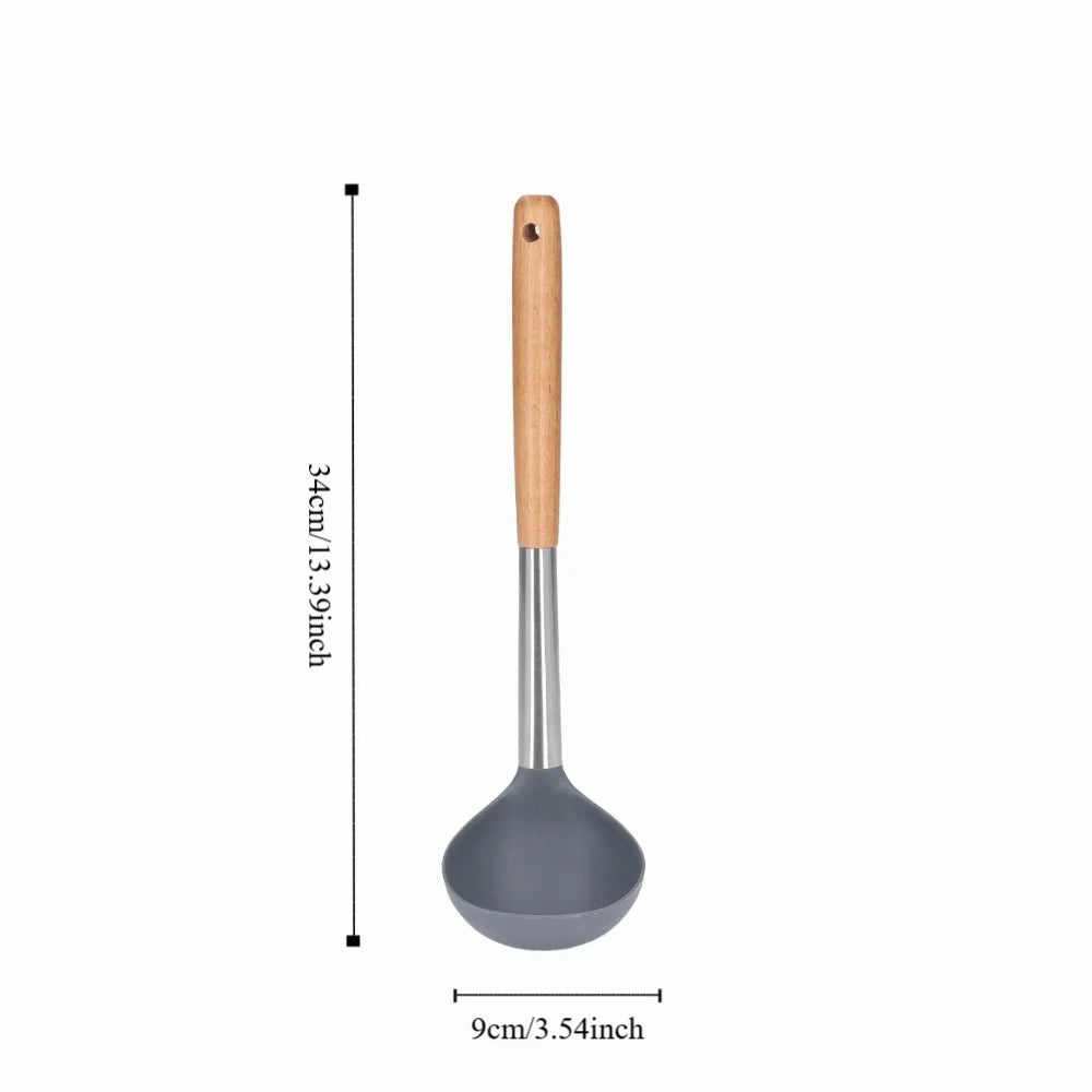 Silicone Soup Ladle with Wooden Handle – Nonstick Kitchen Tool Silicone Kitchen Ladle Nixie