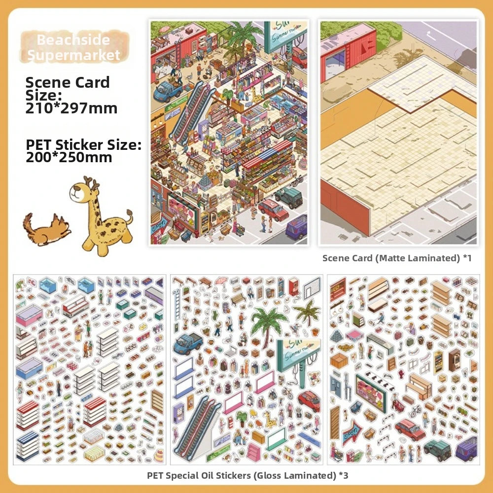 3D Scene Stacking Stickers – Shop Beach Library PET Die-Cut Decorative Stickers Nixie