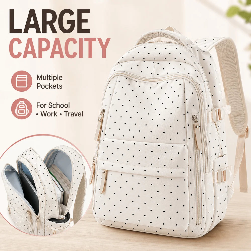 Nylon Polka Dot Backpack – Waterproof Large Capacity School Bag Nylon Backpack Nixie