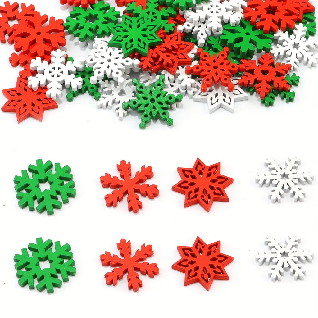 50pcs Snowflake Wooden Slices DIY Christmas Craft Decorations Wood Craft Kit Nixie