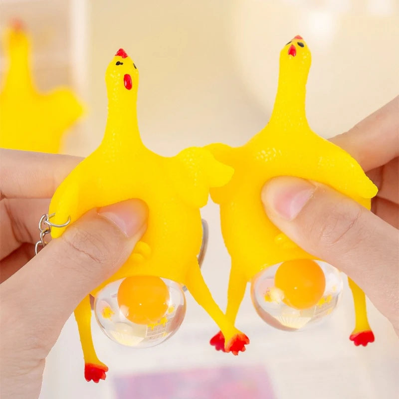 Egg-Laying Chicken Squeeze Keychain – Funny Novelty Fidget Toy Novelty Keychain Toy Nixie