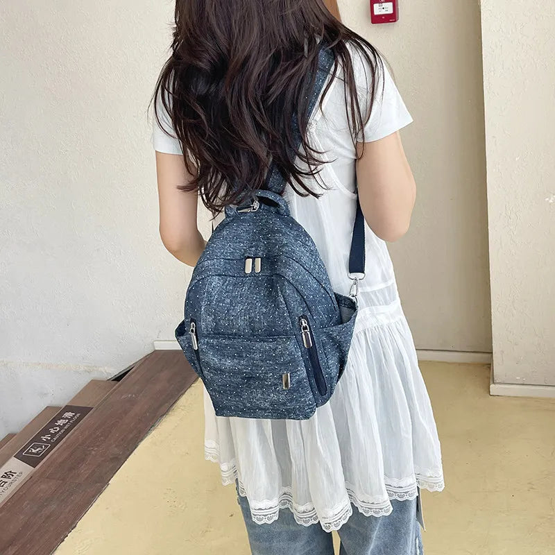 Women's Casual Denim Backpack – Lightweight College Commuter Bag Denim Backpack Nixie Denim blue