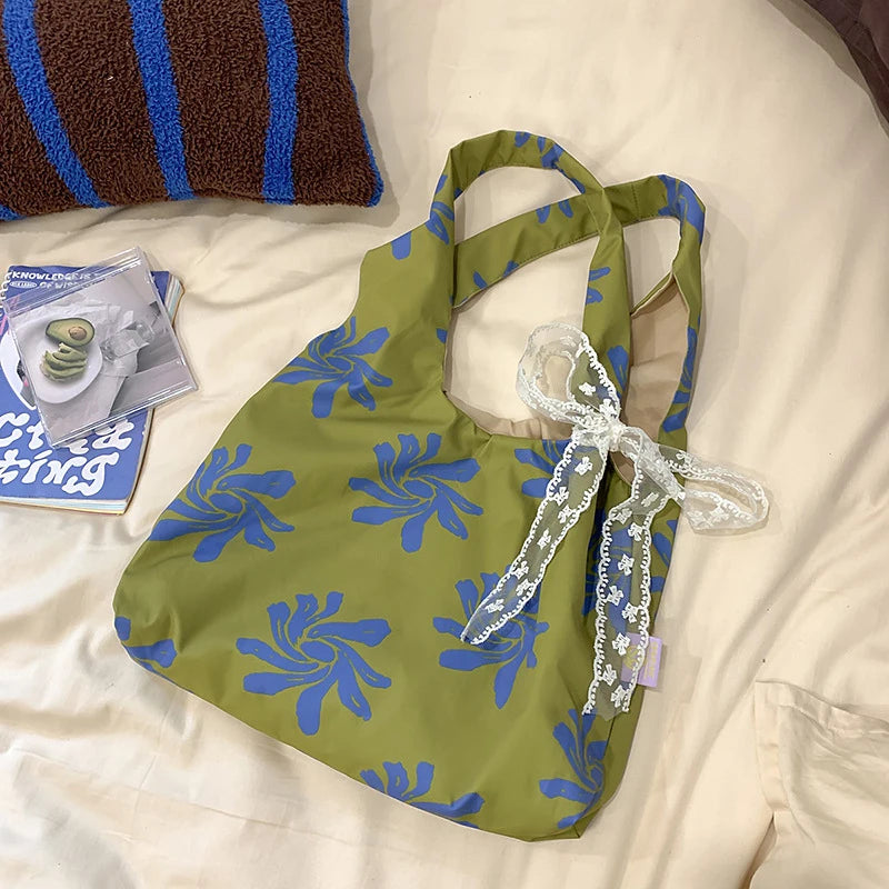 Floral Canvas Shoulder Bag | Large Capacity Women's Beach Tote Canvas Shoulder Tote Nixie