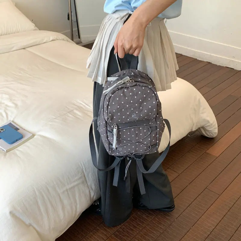 Korean Polka Dot Nylon Backpack – Lightweight Women's Travel Bag