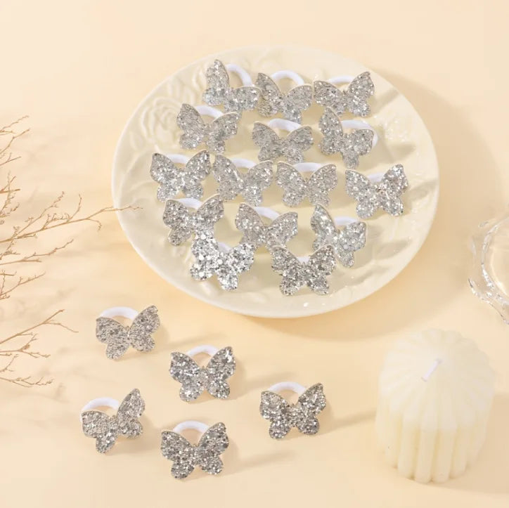 20pcs Glitter Butterfly Bow Elastic Hair Bands for Girls Girls Hair Accessories Nixie WHITE